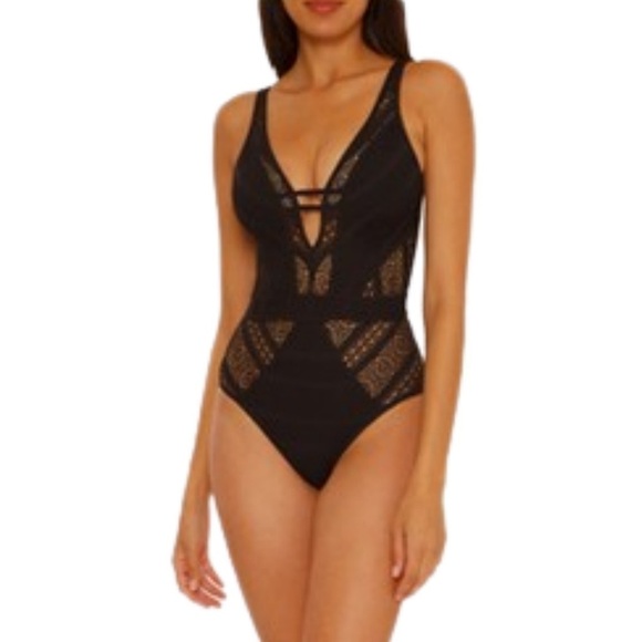 Becca by Rebecca Virtue Crochet Plunge One-Piece Swimsuit, swim wear size S - Picture 5 of 11